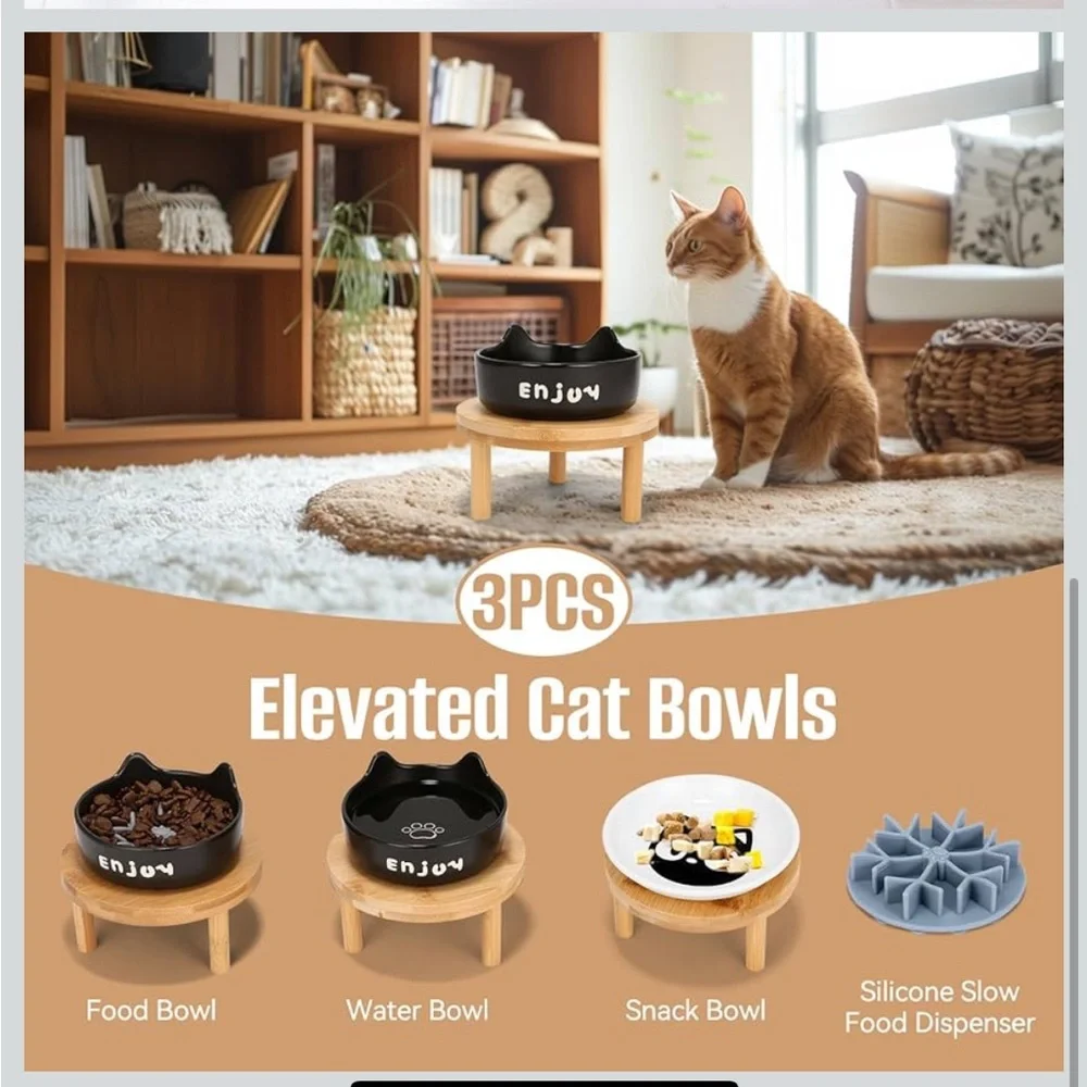 Elevated Pet Bowls with bamboo Stands